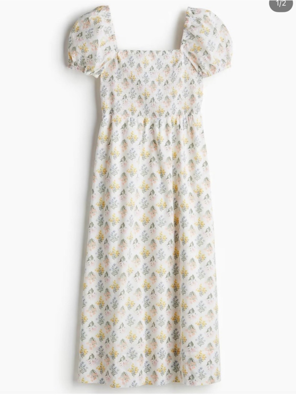 H&M White Maxi Dress with Yellow and Green Floral Print